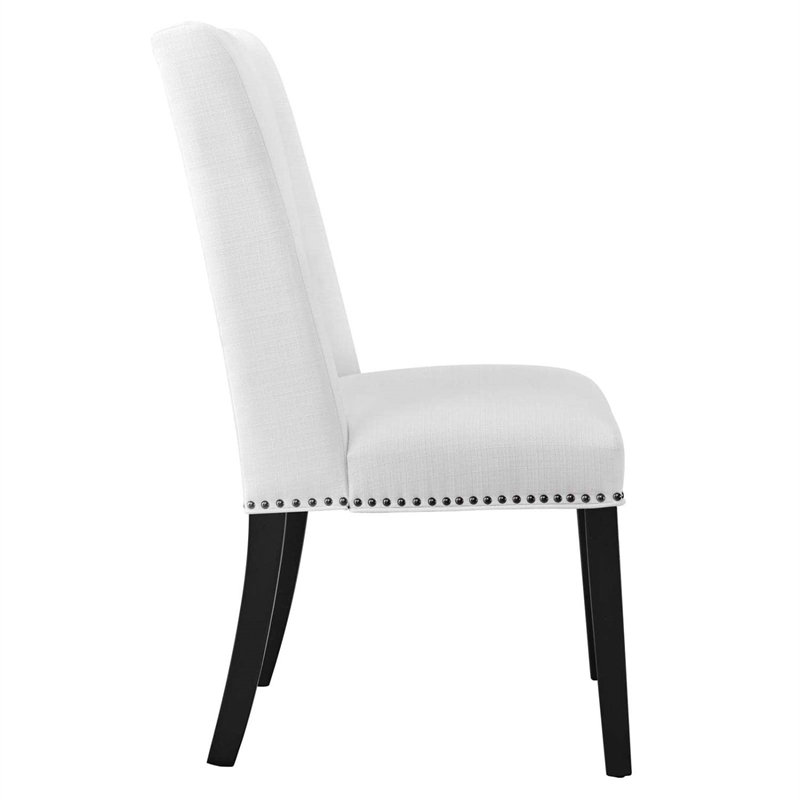 Maklaine Solid Wood and Polyester Fabric Dining Chair in White