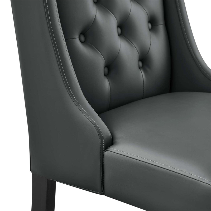 Maklaine Solid Wood and Button Tufted Vegan Leather Dining Chair in Gray