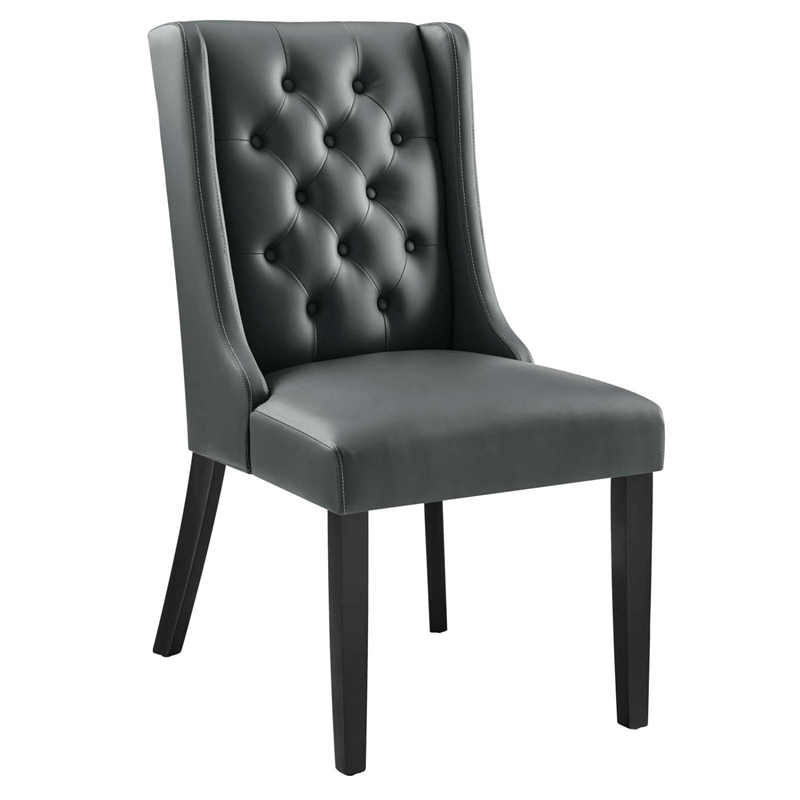 Maklaine Solid Wood and Button Tufted Vegan Leather Dining Chair in Gray