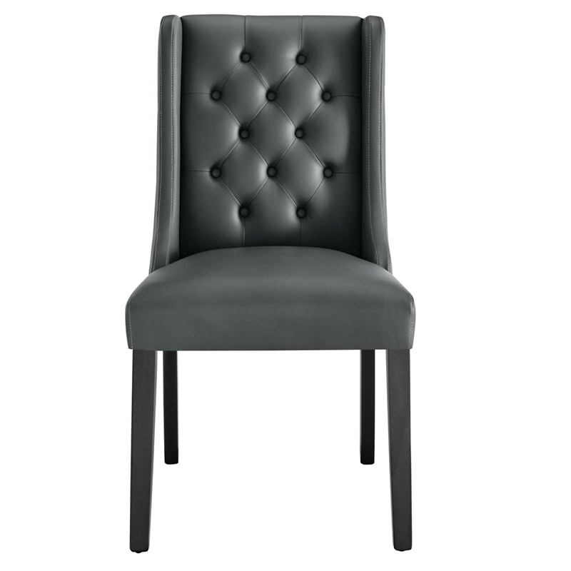 Maklaine Solid Wood and Button Tufted Vegan Leather Dining Chair in Gray