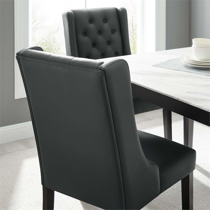 Maklaine Solid Wood and Button Tufted Vegan Leather Dining Chair in Gray
