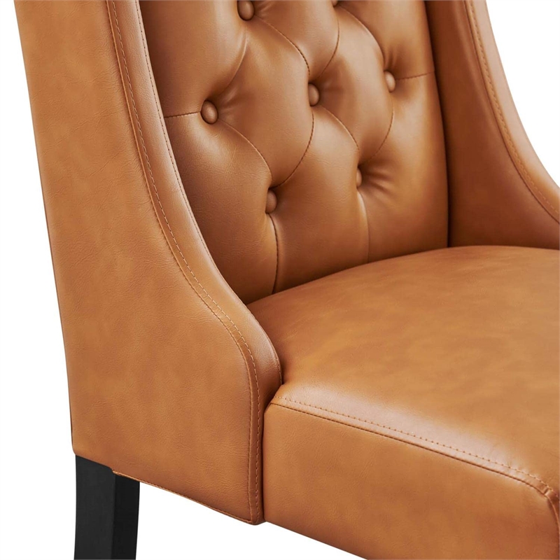 Maklaine Solid Wood and Button Tufted Vegan Leather Dining Chair in Tan