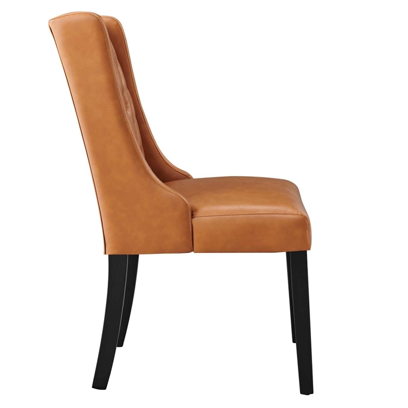 Maklaine Solid Wood and Button Tufted Vegan Leather Dining Chair in Tan