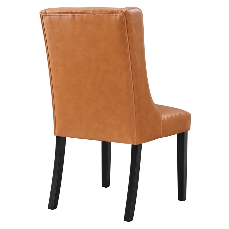 Maklaine Solid Wood and Button Tufted Vegan Leather Dining Chair in Tan