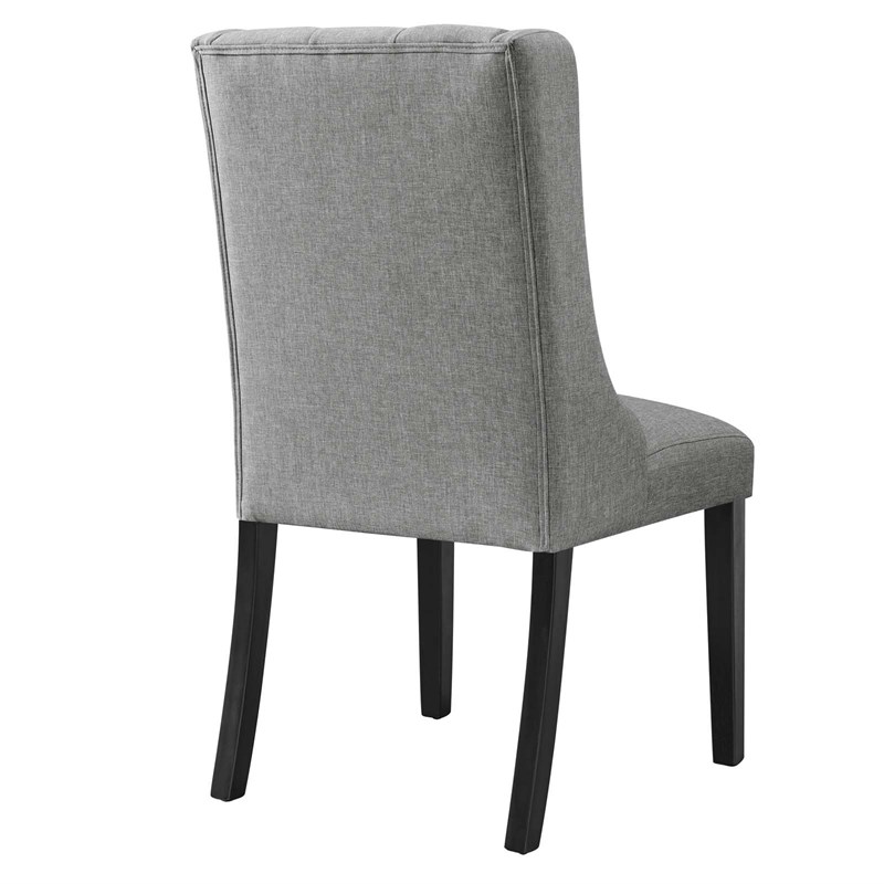 Maklaine Solid Wood and Button Tufted Fabric Dining Chair in Light Gray