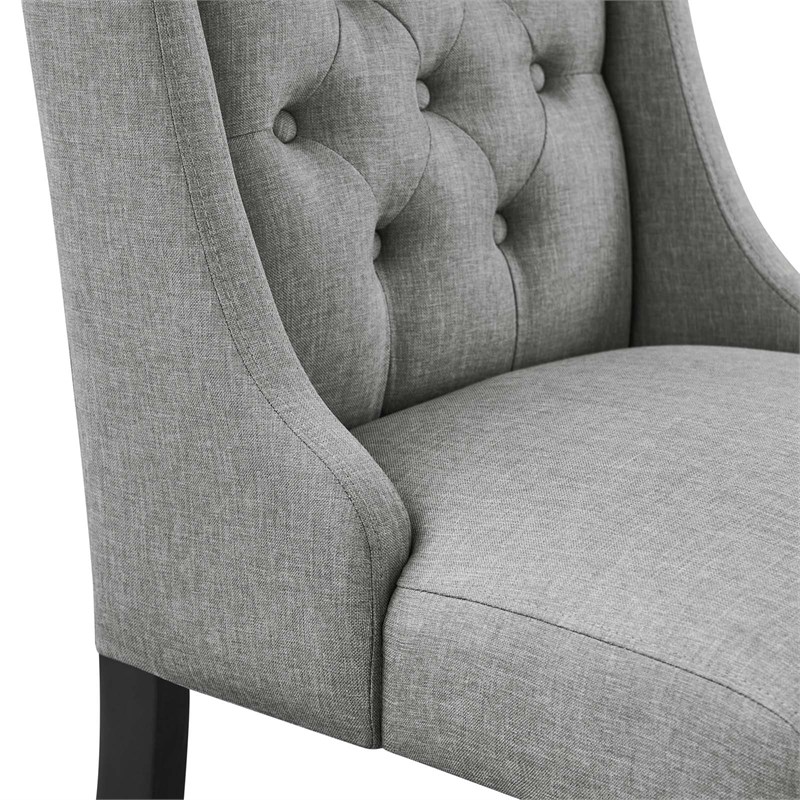 Maklaine Solid Wood and Button Tufted Fabric Dining Chair in Light Gray