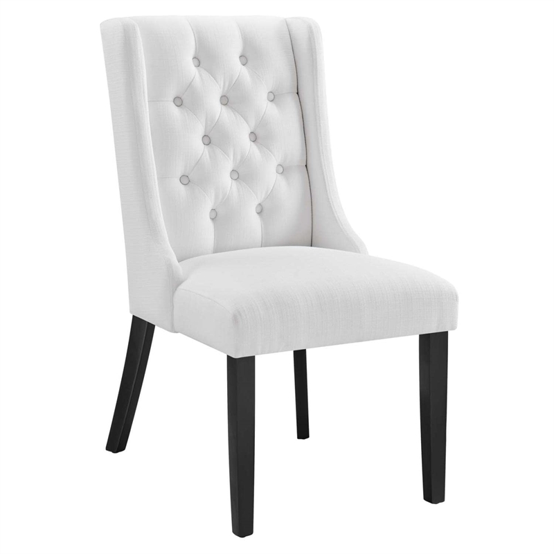 Maklaine Solid Wood and Button Tufted Fabric Dining Chair in White