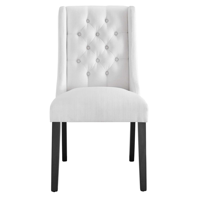 Maklaine Solid Wood and Button Tufted Fabric Dining Chair in White