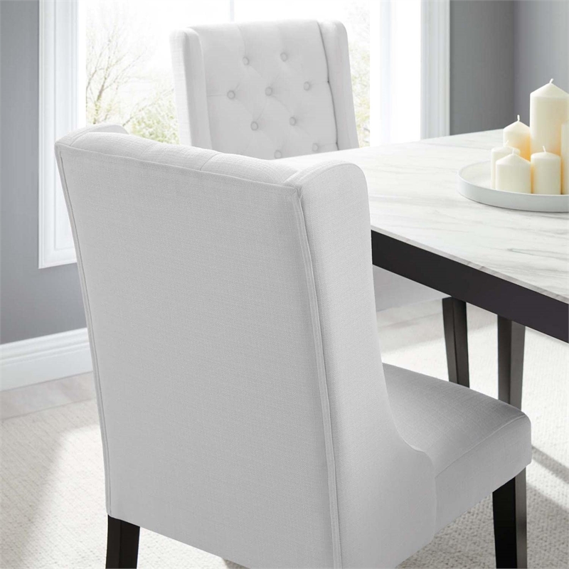 Maklaine Solid Wood and Button Tufted Fabric Dining Chair in White