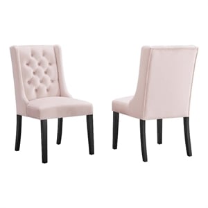 Maklaine 20&quot Tufted Velvet Dining Chairs in Pink/Black (Set of 2)