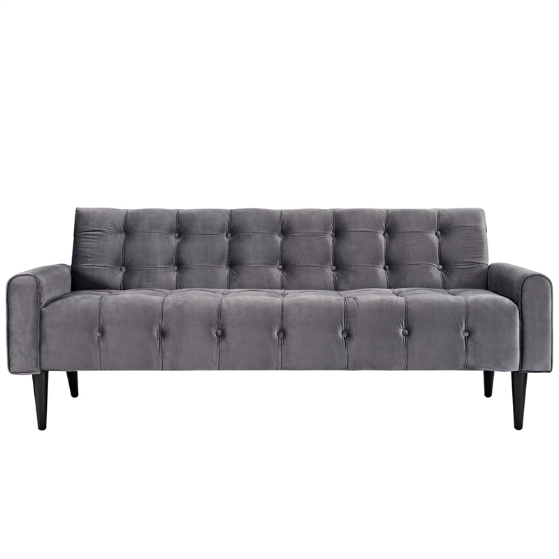 Maklaine Contemporary Performance Velvet Sofa in Gray Finish
