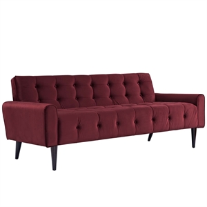 Maklaine Modern Performance Velvet Sofa in Maroon Red Finish