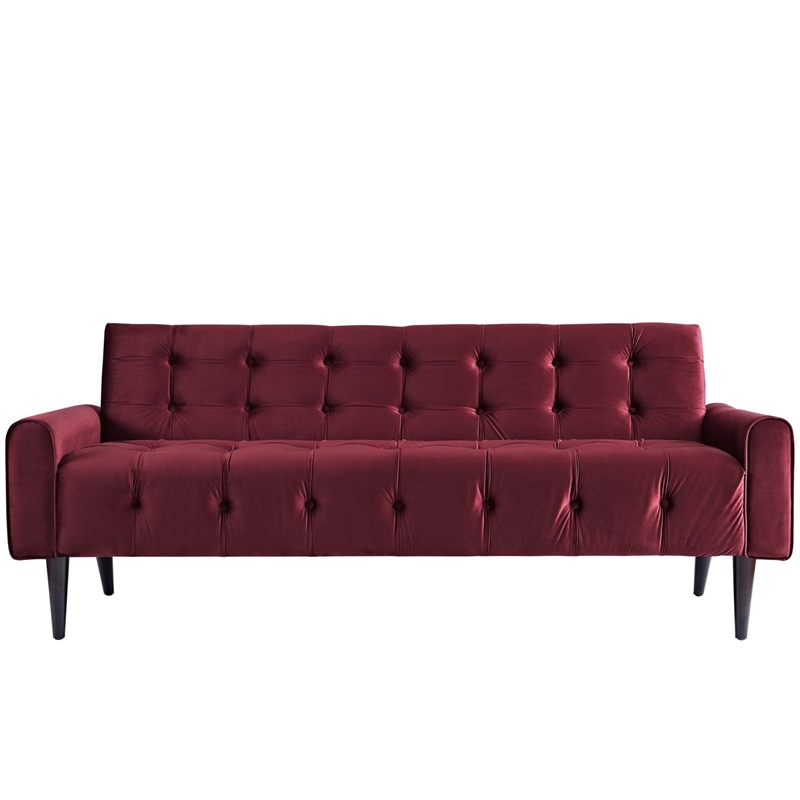 Maklaine Modern Performance Velvet Sofa in Maroon Red Finish