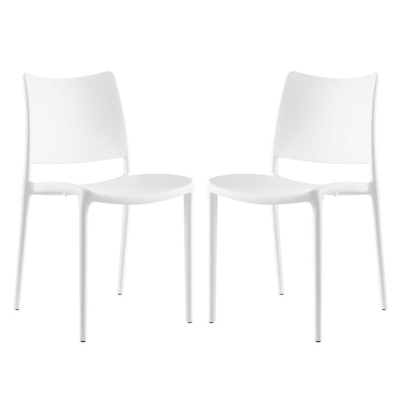 Maklaine Polypropylene Plastic Dining Side Chair in White (Set of 2)