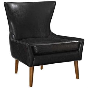 Maklaine Modern / Contemporary Upholstered Vinyl Armchair in Black