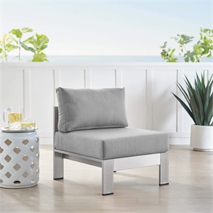 Maklaine 23.5&quot Fabric Outdoor Patio Armless Chair in Silver Gray