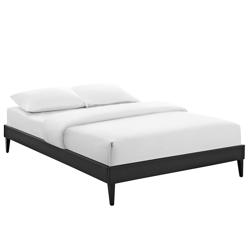 Maklaine Vinyl Twin Bed Frame with Squared Tapered Legs in Black