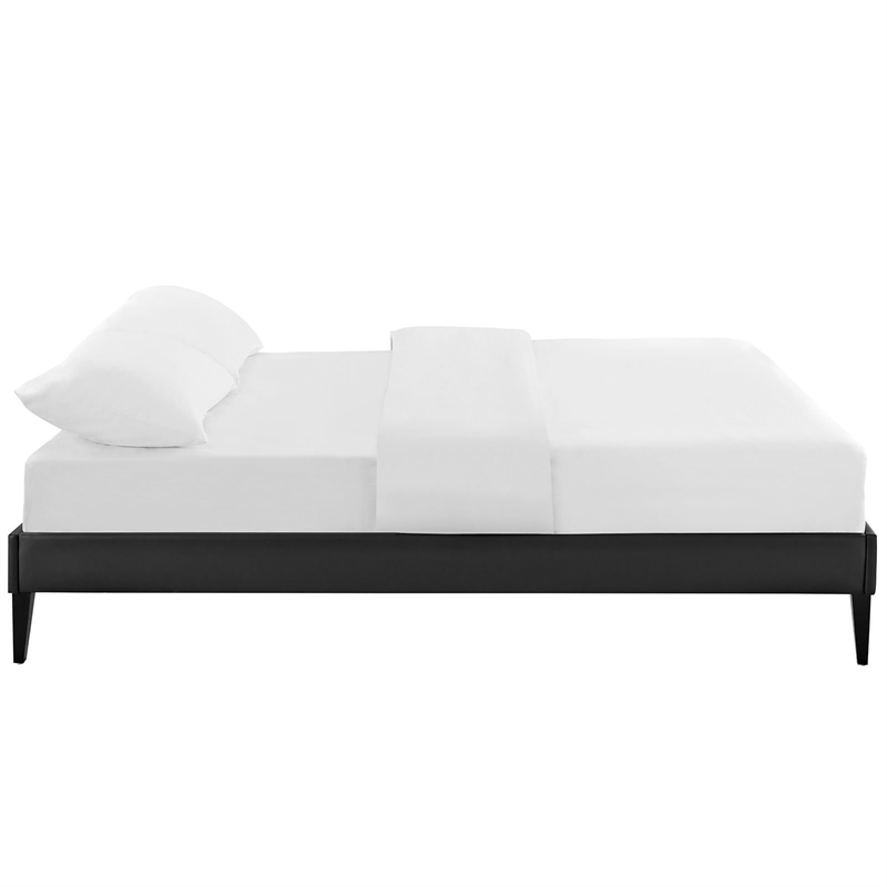 Maklaine Vinyl Twin Bed Frame with Squared Tapered Legs in Black