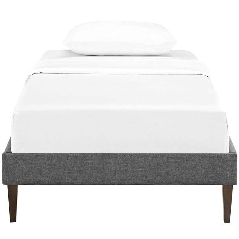 Maklaine Mid-Century Fabric Upholstered Twin Platform Bed in Gray