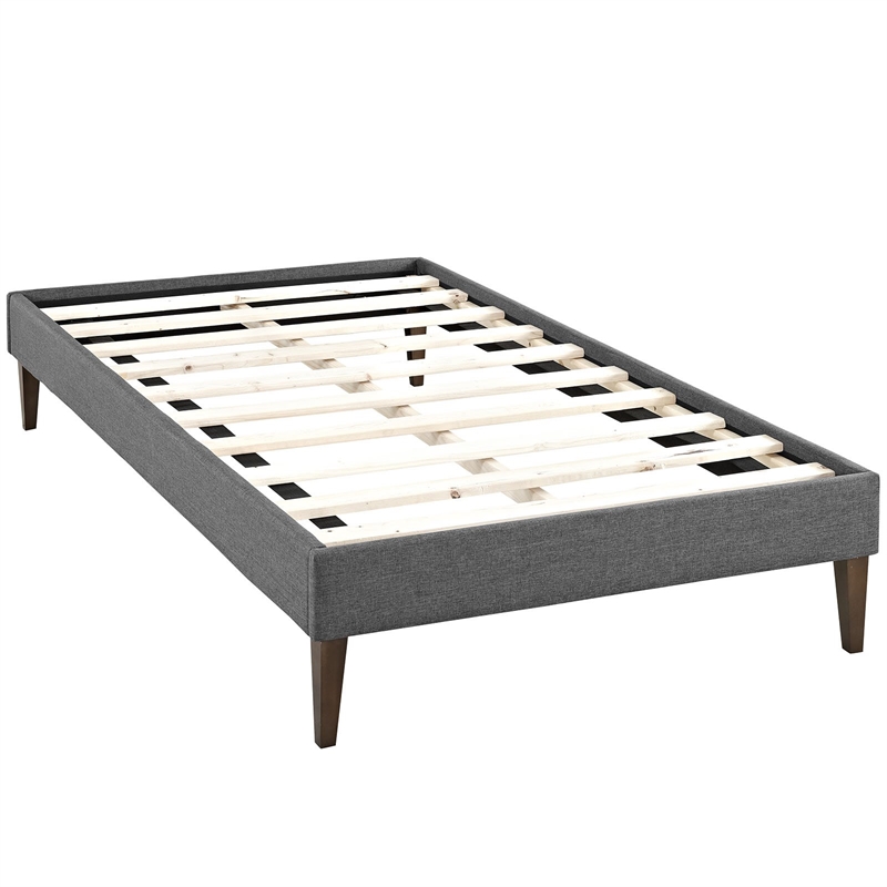 Maklaine Mid-Century Fabric Upholstered Twin Platform Bed in Gray