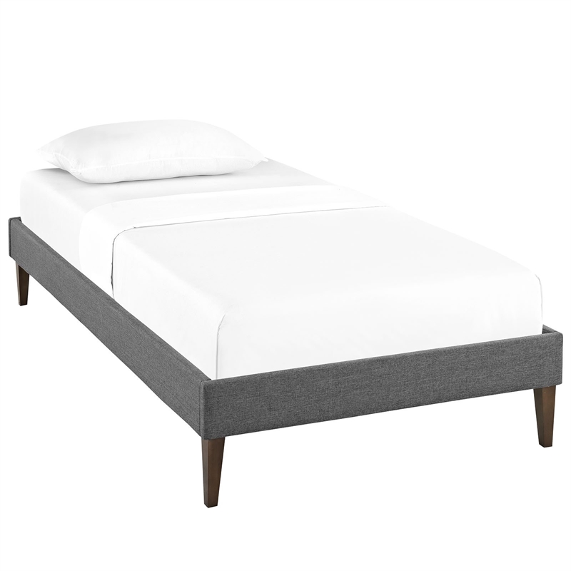 Maklaine Mid-Century Fabric Upholstered Twin Platform Bed in Gray
