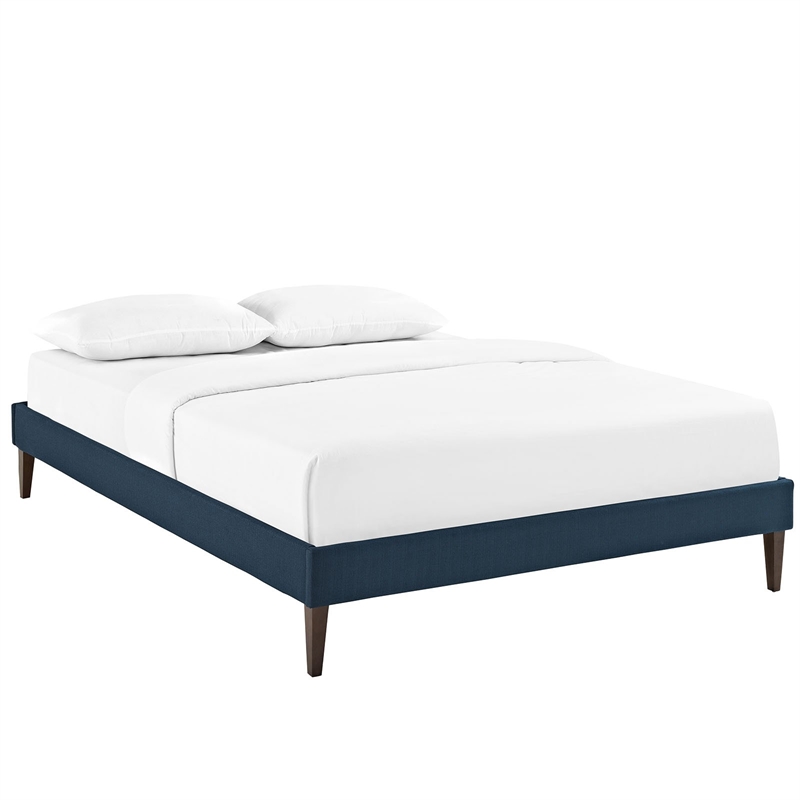 Maklaine Fabric Full Bed Frame with Squared Tapered Legs in Azure