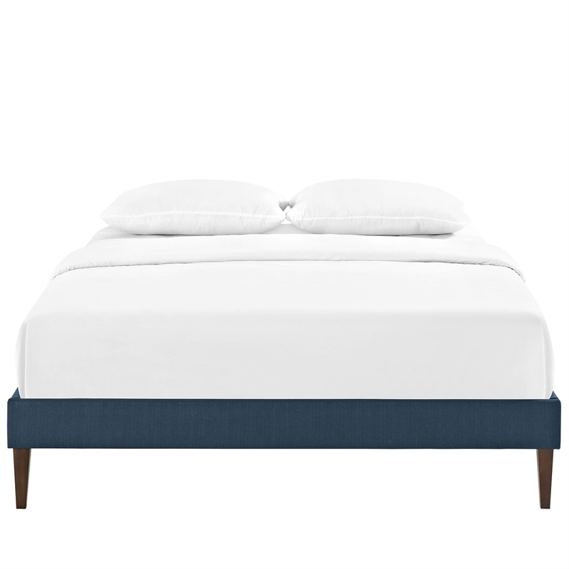 Maklaine Fabric Full Bed Frame with Squared Tapered Legs in Azure