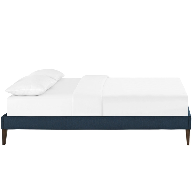 Maklaine Fabric Full Bed Frame with Squared Tapered Legs in Azure