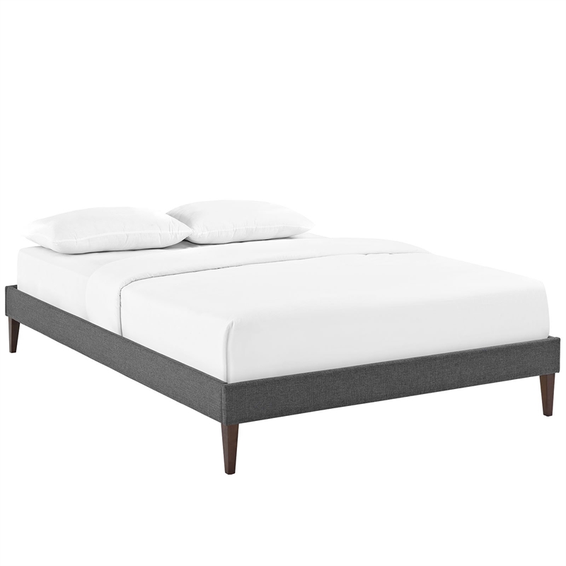 Maklaine Mid-Century Fabric Upholstered Full Platform Bed in Gray