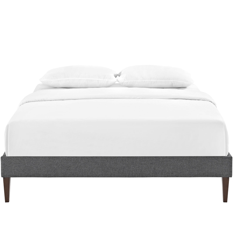 Maklaine Mid-Century Fabric Upholstered Full Platform Bed in Gray