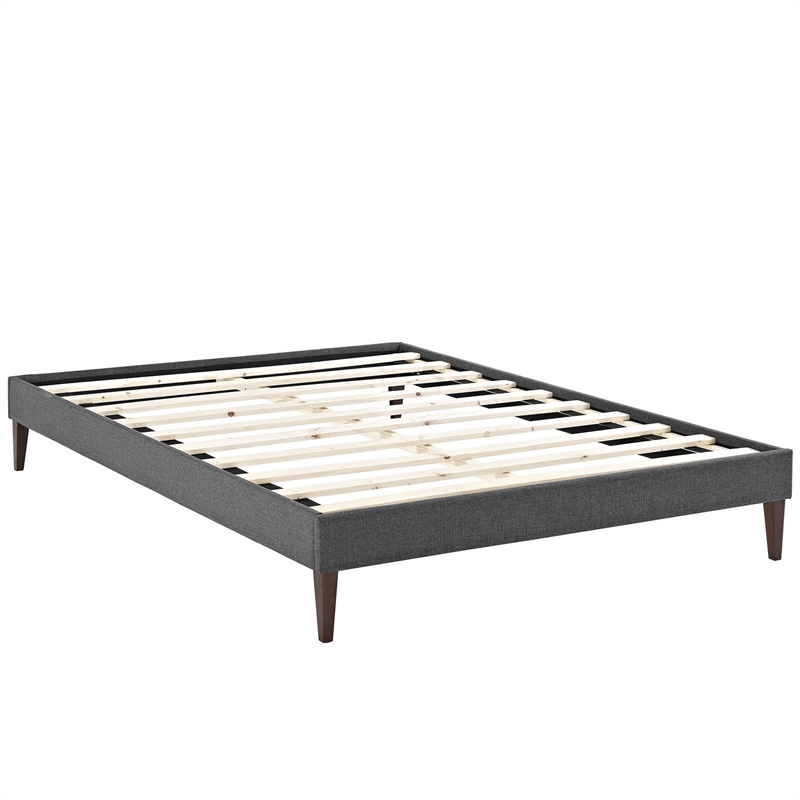 Maklaine Mid-Century Fabric Upholstered Full Platform Bed in Gray