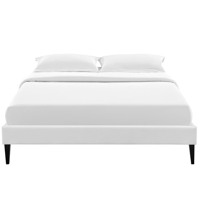 Maklaine Faux Leather Upholstered Queen Platform Bed in White