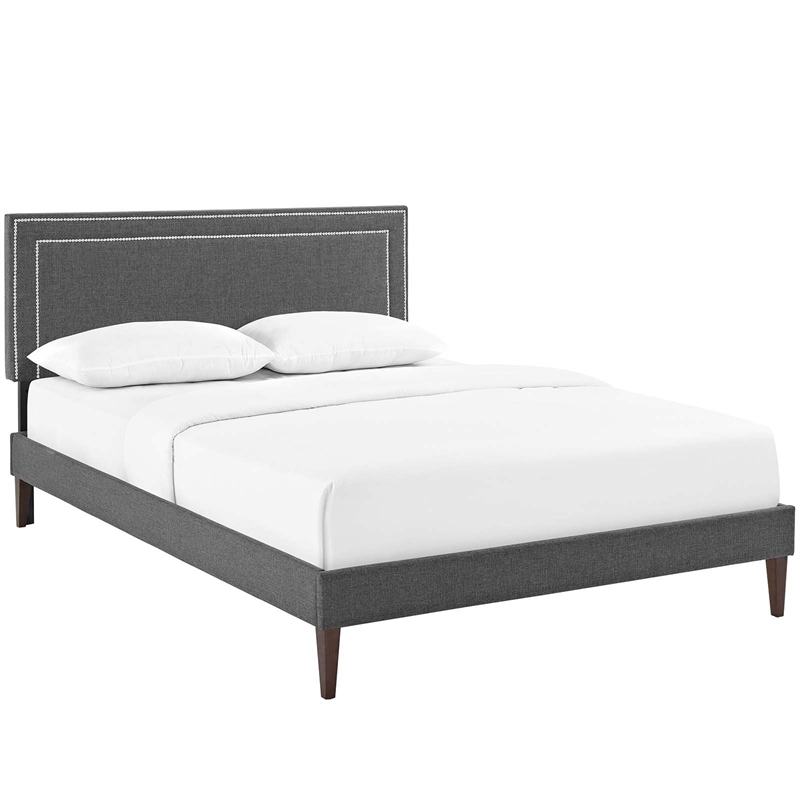 Maklaine Contemporary Fabric Upholstered Full Platform Bed in Gray