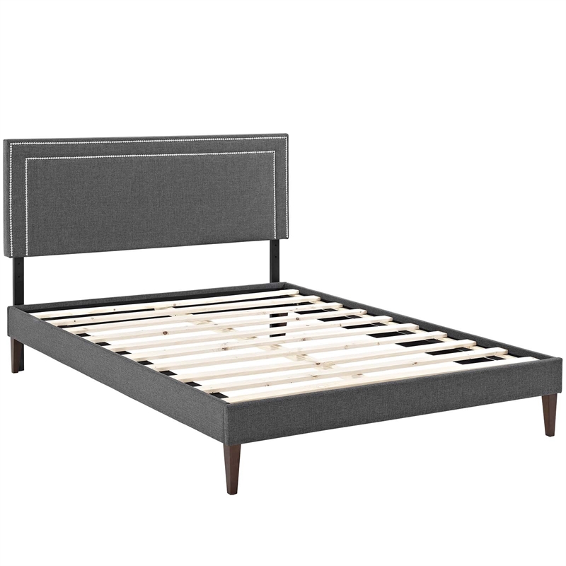 Maklaine Contemporary Fabric Upholstered Full Platform Bed in Gray