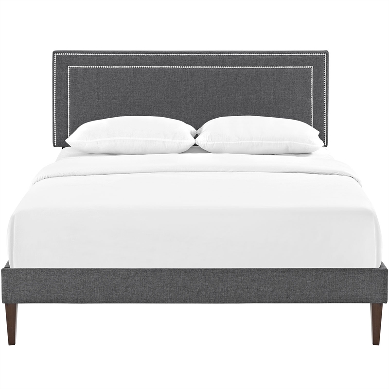 Maklaine Contemporary Fabric Upholstered Full Platform Bed in Gray