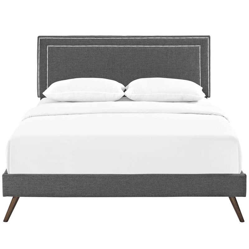 Maklaine Contemporary Fabric Upholstered Queen Platform Bed in Gray