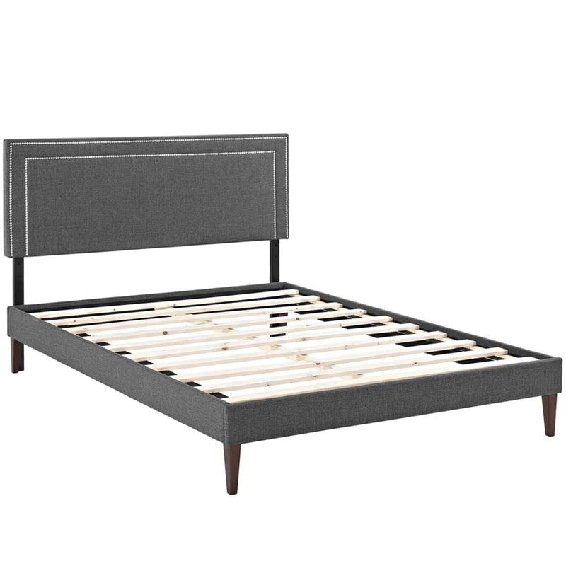 Maklaine Contemporary Fabric Upholstered Queen Platform Bed in Gray