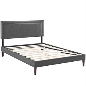 Maklaine Contemporary Fabric Upholstered Queen Platform Bed in Gray