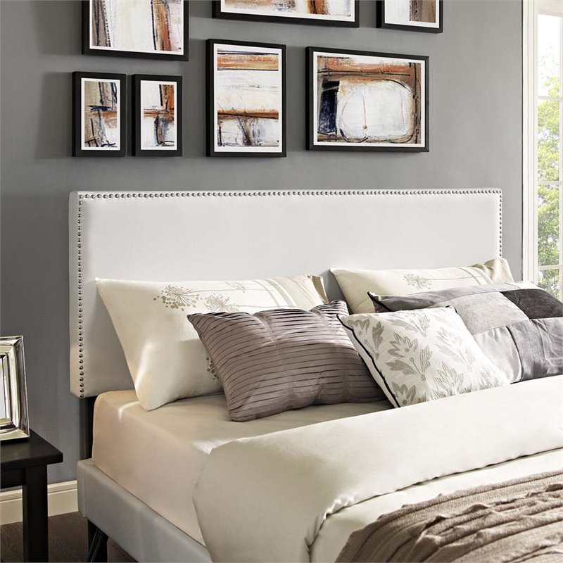 Maklaine Contemporary Vinyl Upholstered Full Platform Bed in White