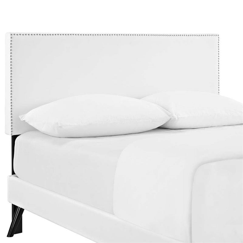 Maklaine Contemporary Vinyl Upholstered Full Platform Bed in White
