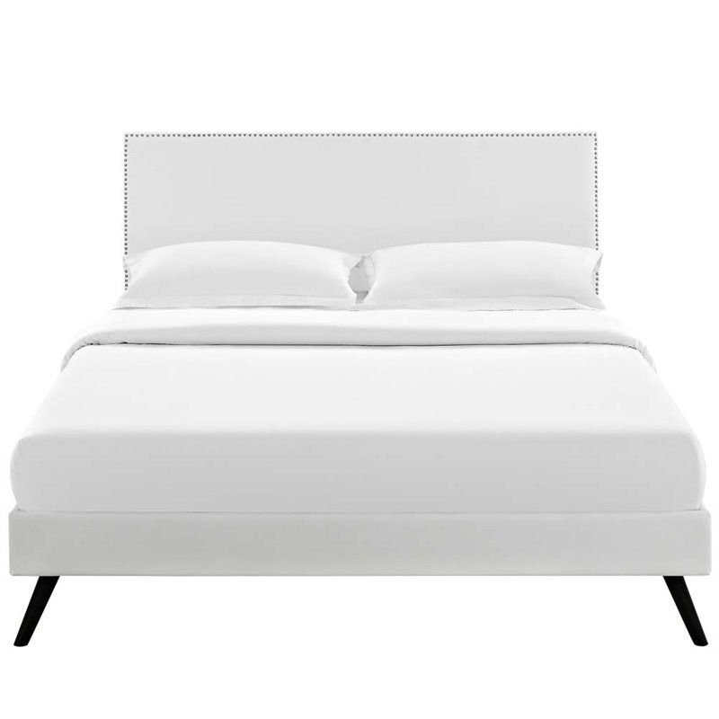 Maklaine Faux Leather Upholstered King Platform Bed in White