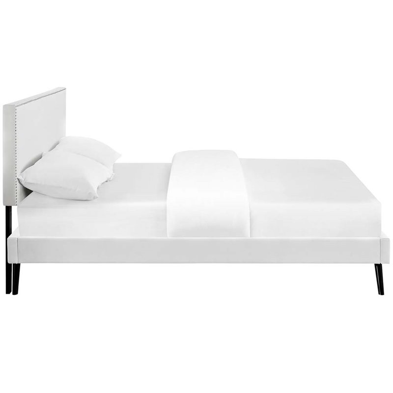 Maklaine Faux Leather Upholstered King Platform Bed in White