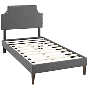 Maklaine Fabric Twin Platform Bed with Squared Tapered Legs in Gray