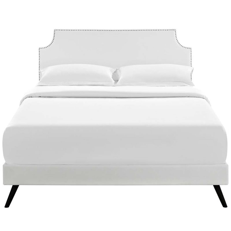 Maklaine Contemporary Vinyl Upholstered Full Platform Bed in White