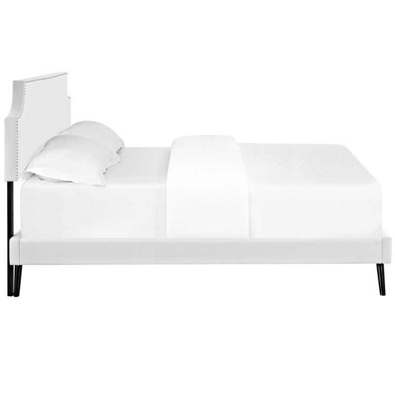 Maklaine Vinyl Upholstered/Wood Frame Queen Platform Bed in White