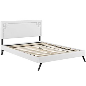 Maklaine Contemporary Vinyl Upholstered Queen Platform Bed in White