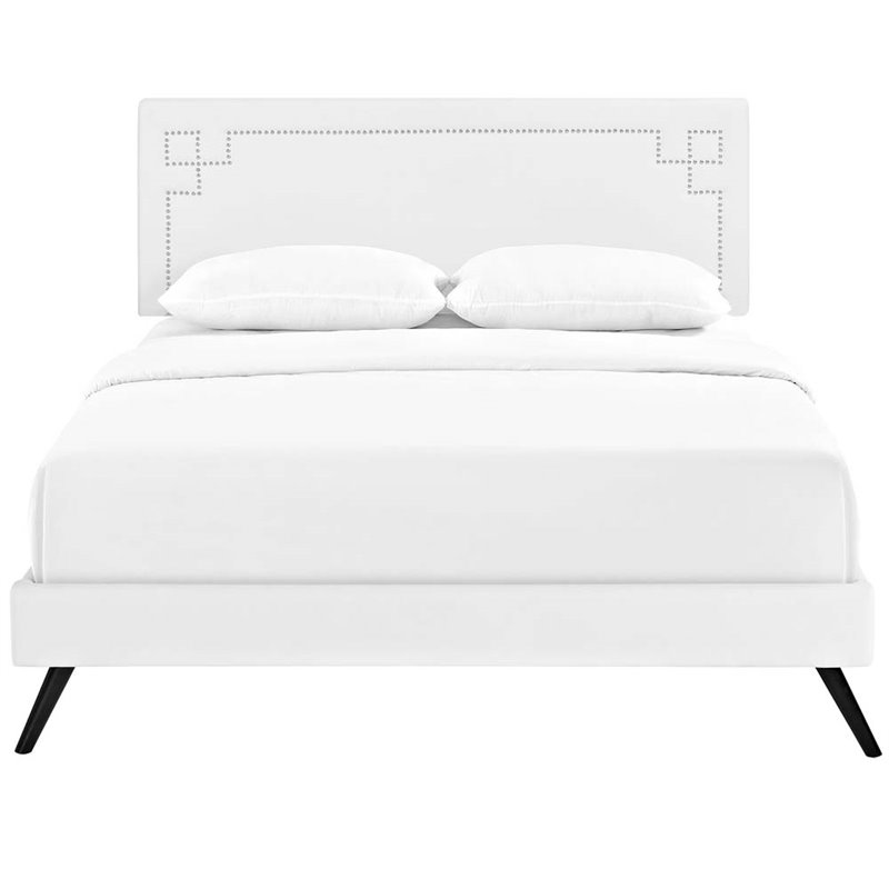 Maklaine Contemporary Vinyl Upholstered Queen Platform Bed in White