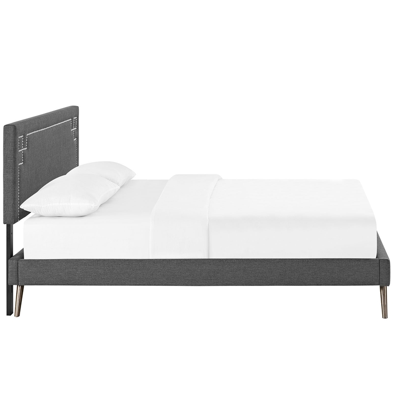 Maklaine Contemporary Fabric Upholstered Queen Platform Bed in Gray