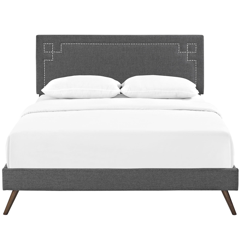 Maklaine Contemporary Fabric Upholstered Queen Platform Bed in Gray