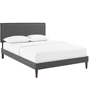 Maklaine Contemporary Fabric Upholstered Full Platform Bed in Gray